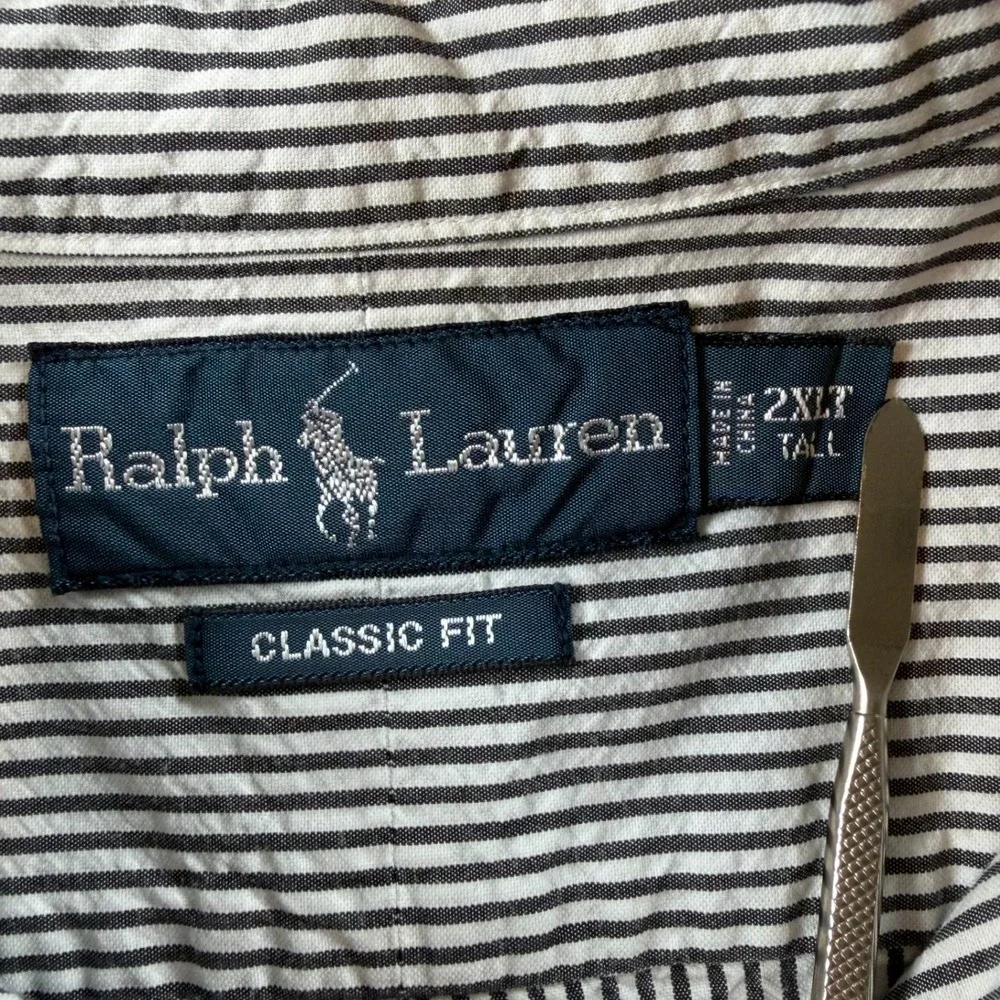 Polo Ralph Lauren Seersucker Stripe Shirt Mens 2XLT Tall Blue White Classic Fit